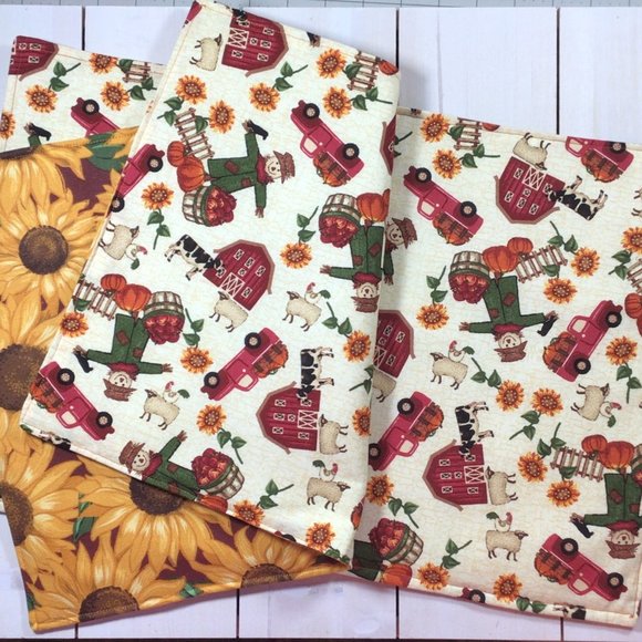 Reversible Pumpkin Harvest Autumn Fall Table Placemats Placemats Set of 6 - Picture 1 of 2